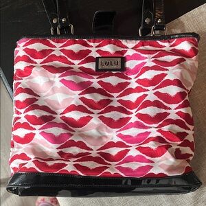 Lulu Guinness Red and Pink Lip Pattern Tote